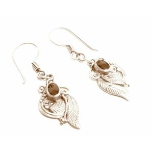 Vintage Pretty Floral Design Black Onyx Sterling Silver Dangle Drop Earrings